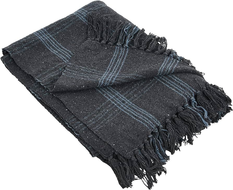 Creative Co-Op Recycled Cotton Blend Throw Blanket with Fringe, Grey Plaid | Amazon (US)