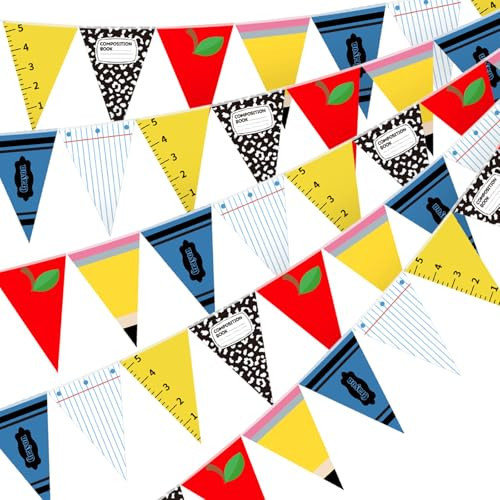 Tiamon 5 Pcs Back to School Banner First Day of School Paper Garland Triangle Flags Pencil Apple Crayon Ruler Notebook Garland for Classroom Office Decorations Supplies | Amazon (US)
