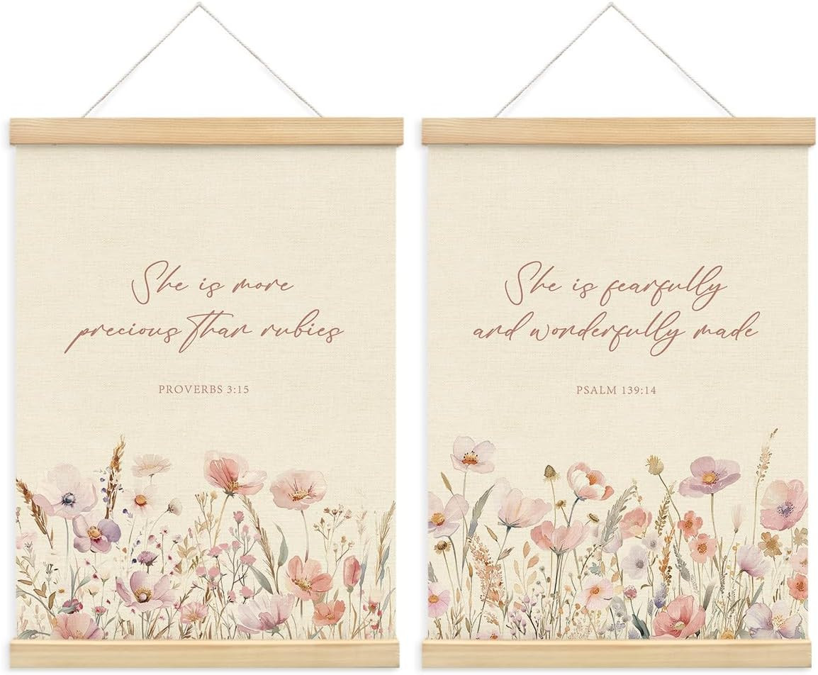 PLKMN Christian Wall Decor, Christian Nursery Decor, Wildflower Baby Girl Nursery Decor Set of 2,... | Amazon (US)