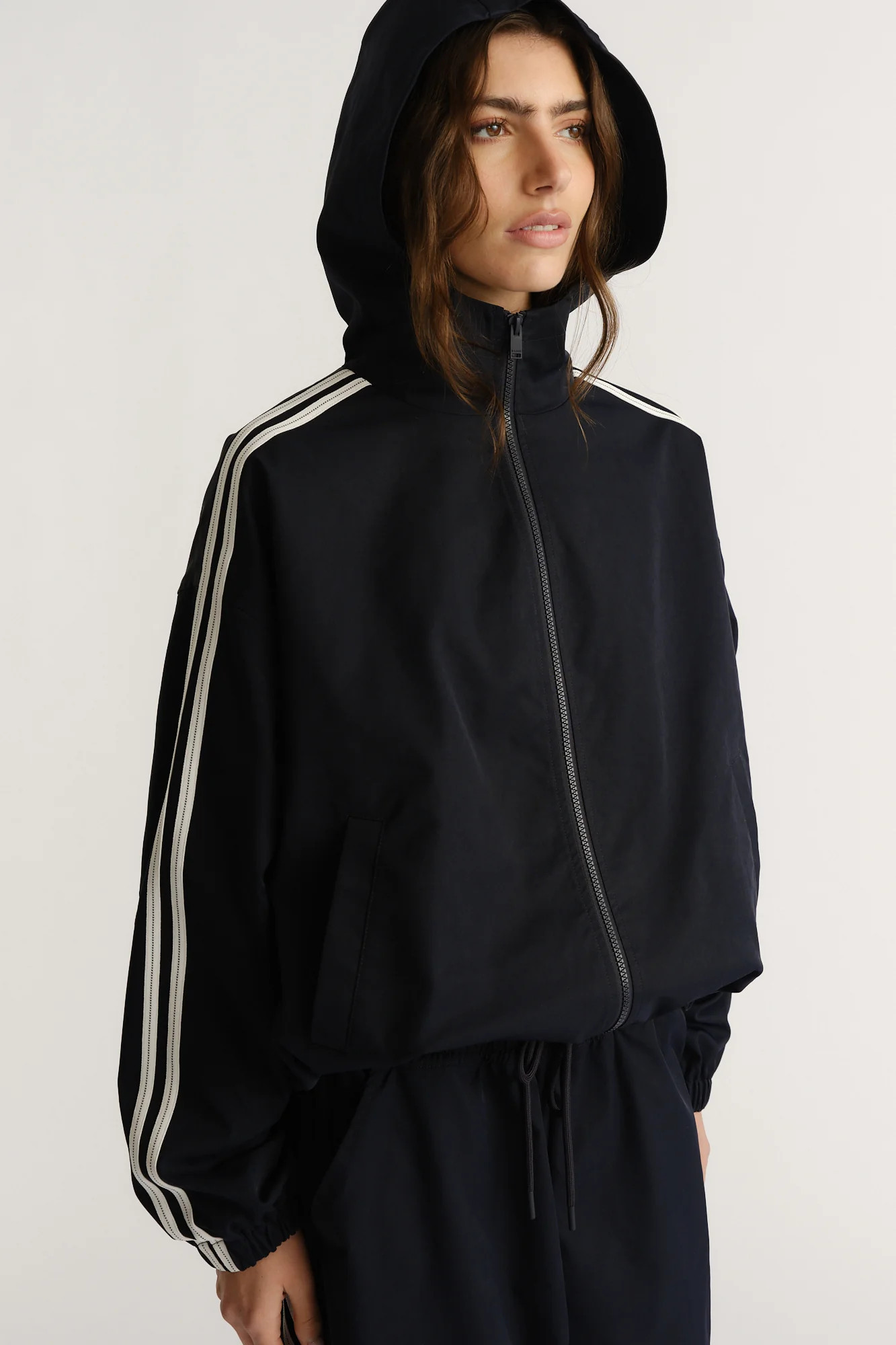D-Luxe Stripe Hooded Jacket - Navy | DECJUBA