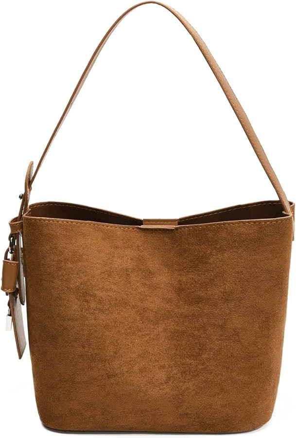 HJMND Suede Bucket Bag Suede Bags For Women Brown Bucket Bag Single Shoulder Handbag Crossbody Ba... | Amazon (US)