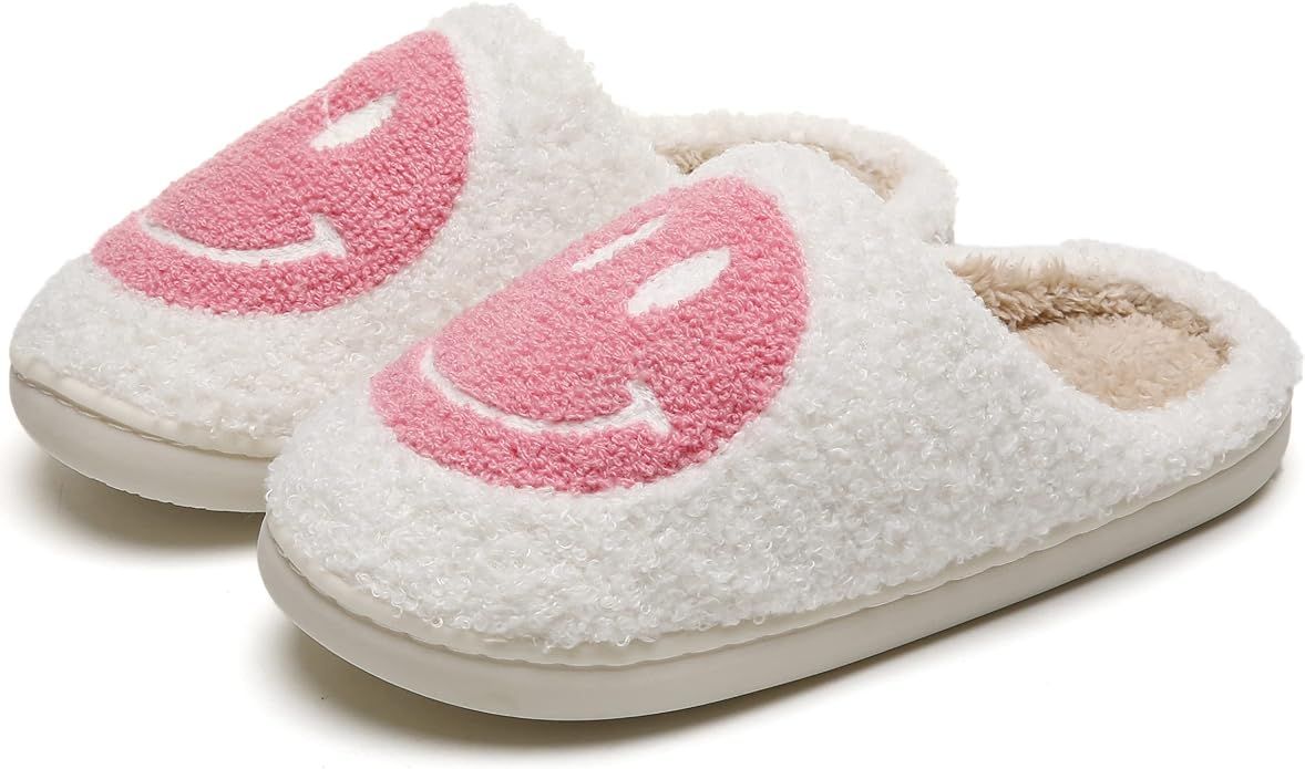 PLMOKN Smile Face Slippers Retro Fluffy Cute Home Slippers Indoor and Outdoor Men And Women Fuzzy... | Amazon (US)