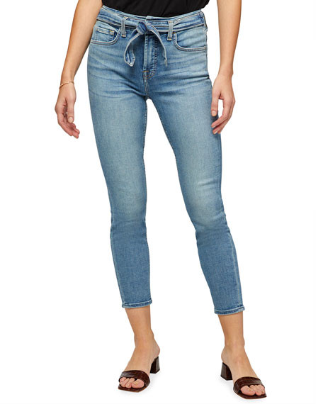 Tie-Front Ankle Skinny Jeans | Neiman Marcus