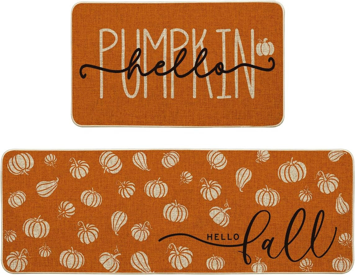 Artoid Mode Orange Hello Pumpkin Fall Kitchen Mats Set of 2 - 17x29+17x47" | Amazon (US)