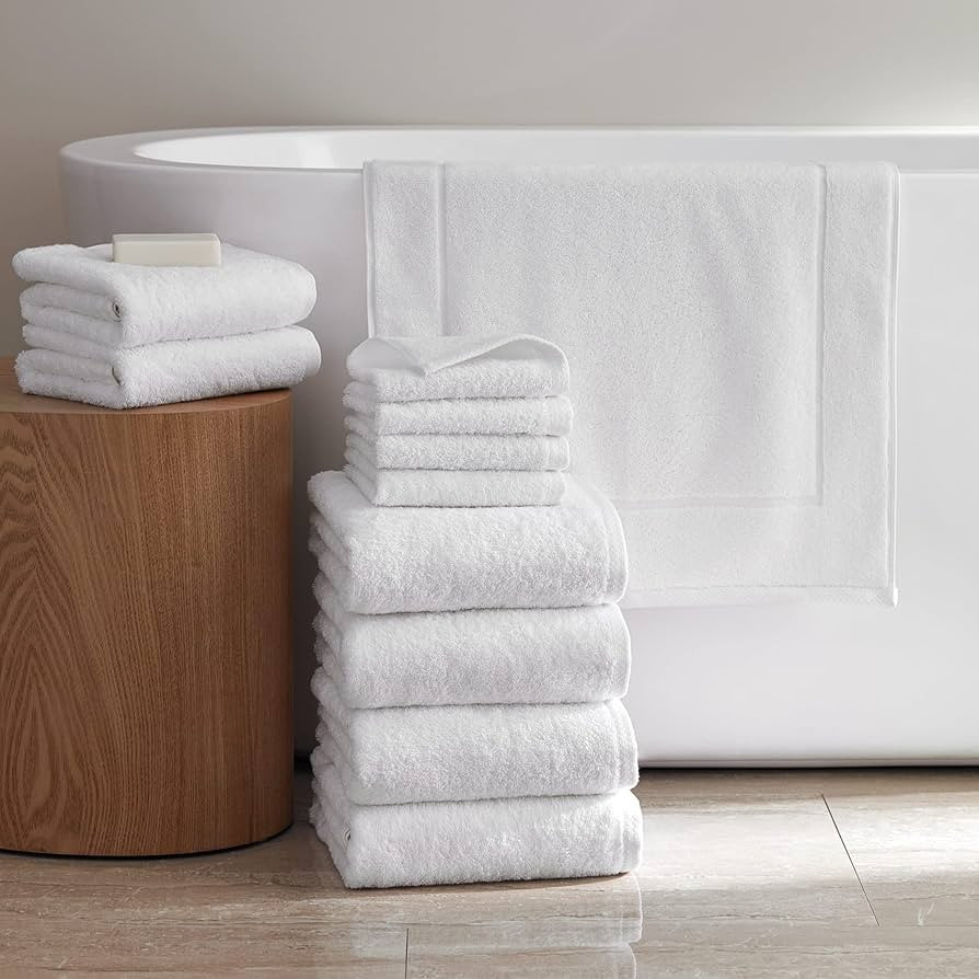 H by Frette Simple Border H Bath Bundle - Luxury All-White Bath Linens Bundle/Includes 4 Wash Clo... | Amazon (US)