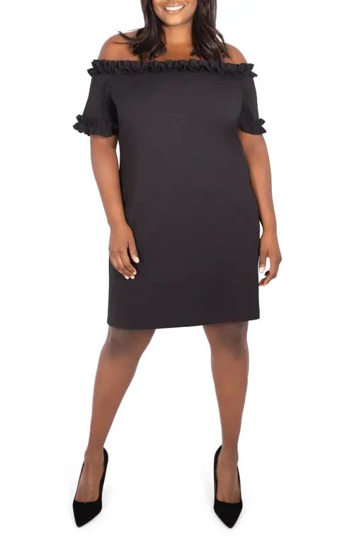 Marée Pour Toi Off the Shoulder Ruffle Sheath Dress in Black at Nordstrom, Size 26W | Nordstrom