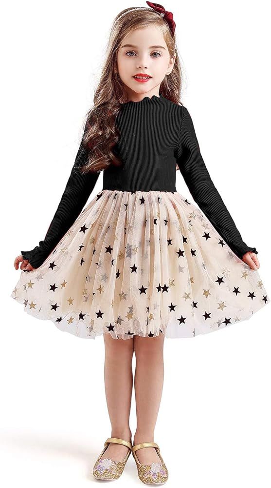 TTYAOVO Little Girls Long Sleeve Soft Tutu Skirt Casual Dress | Amazon (US)