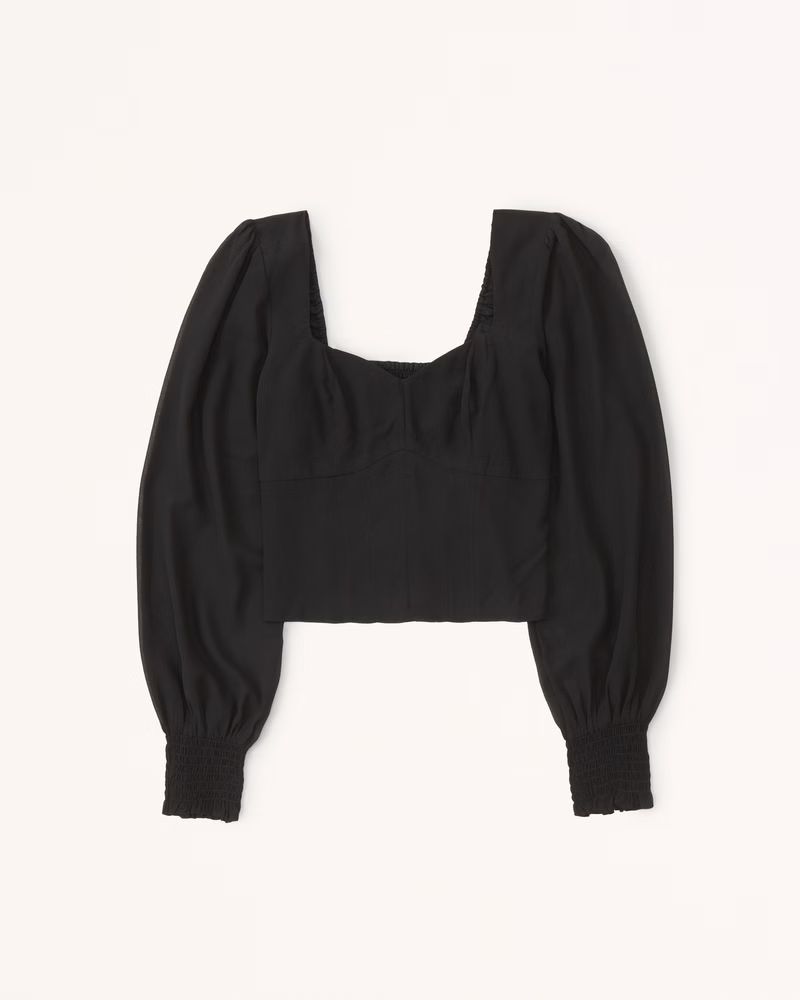 Women's Long-Sleeve Sweetheart Puff Sleeve Top | Women's New Arrivals | Abercrombie.com | Abercrombie & Fitch (US)