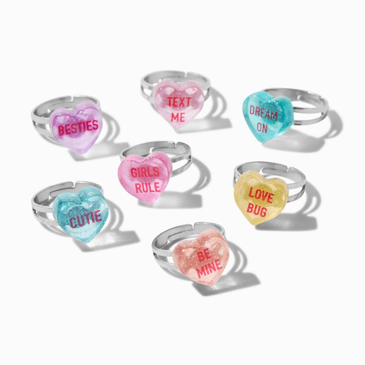 Conversation Heart Rings - 7 Pack | Claire's (US)