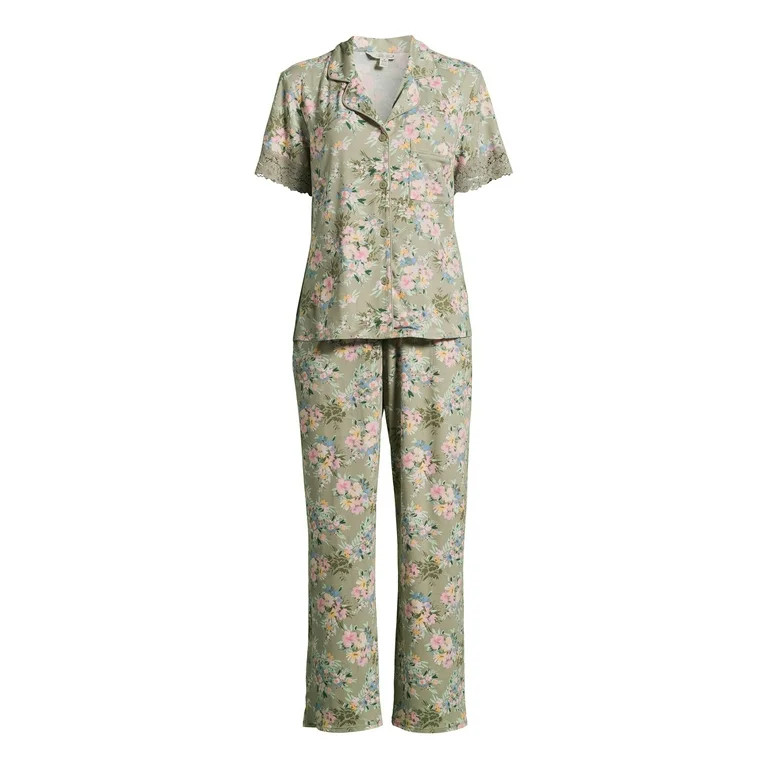 The Pioneer Woman Short Sleeve Notch Collar Top and Pant Pajama Set, 2-Piece, Sizes S-3X | Walmart (US)