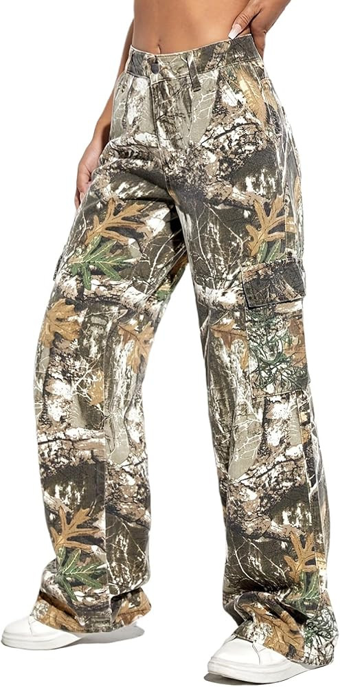 Camo Cargo Pants Women High Waist Baggy Wide Leg Camouflage Army Fatigue Jean Trouser Slim Fit Po... | Amazon (US)