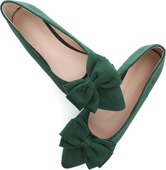 Bow-Knot Ballet Flats Womens Pointy Toe Flat Shoes Suede Dress Shoes Wear to Work Slip On Moccasi... | Amazon (US)