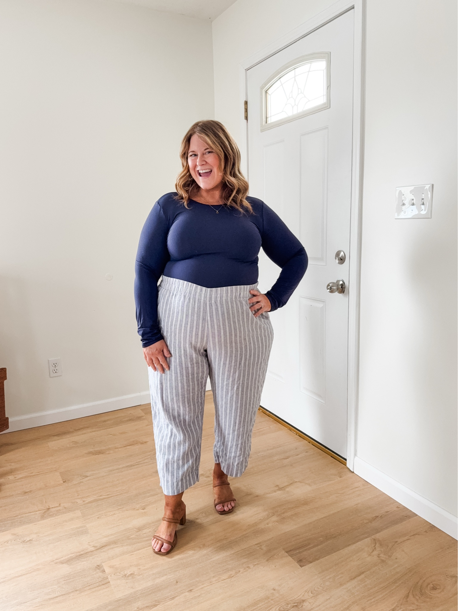 Wearing an XL in my linen pants (petite friendly at the regular length). XL in my long sleeve top 

#LTKMidsize #LTKSeasonal #LTKBump