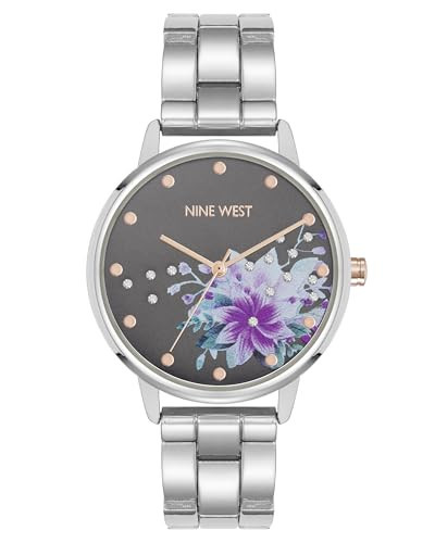 Nine West Women's Crystal Accented Floral Dial Bracelet Watch | Amazon (US)
