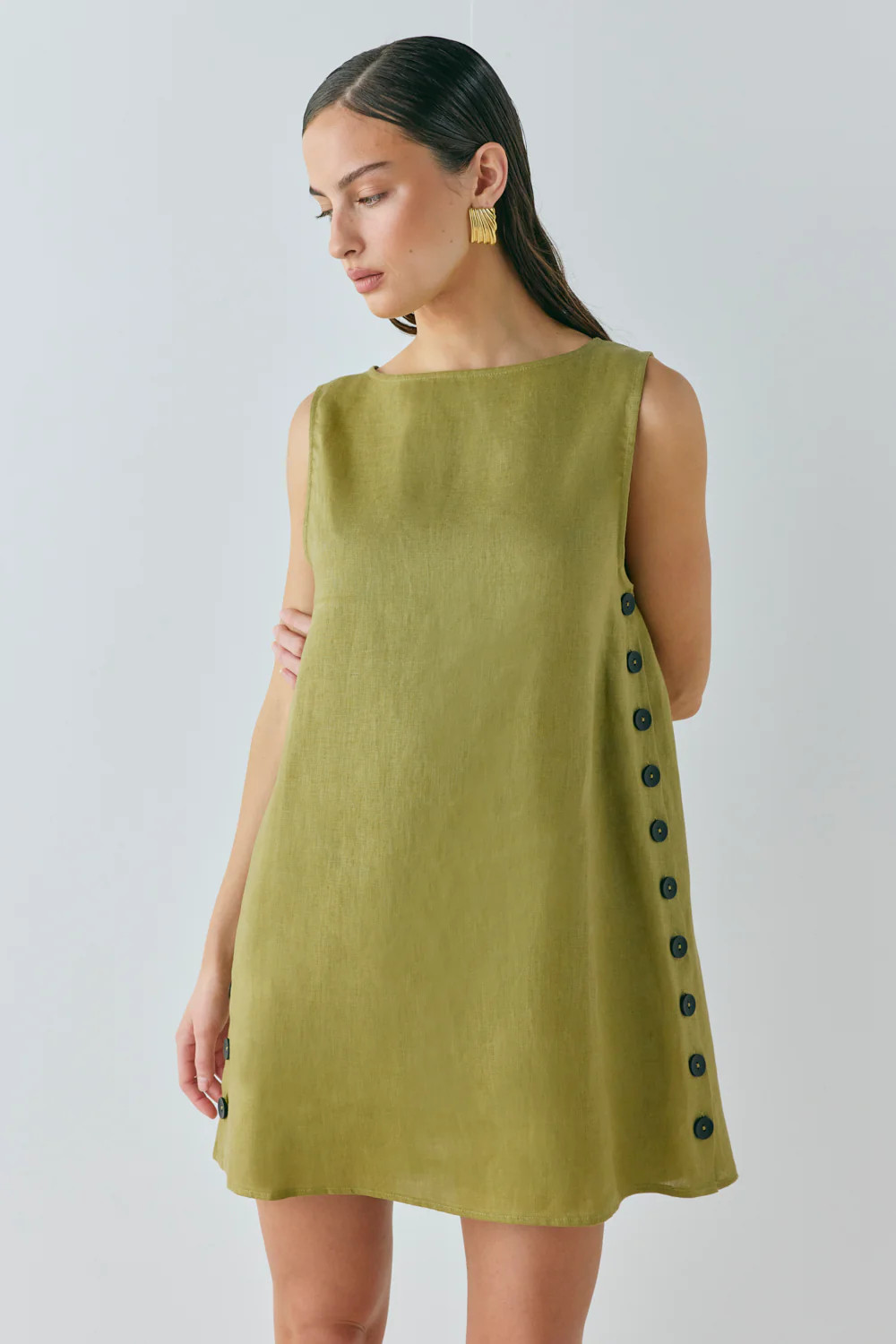 Annabelle Linen Mini Dress Olive | VRG Grl