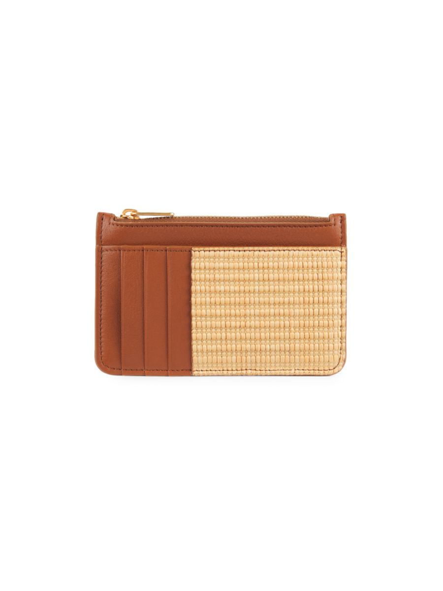 Leather & Raffia Zip Card Holder | Saks Fifth Avenue