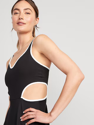 PowerSoft Fit & Flare Shelf-Bra Support Cutout-Waist Dress for Women | Old Navy (US)
