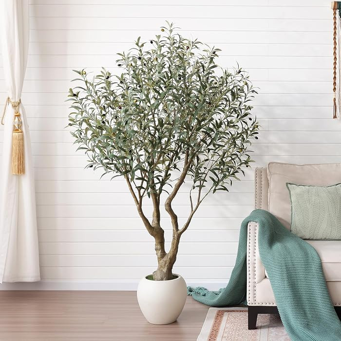 VeriNatural Artificial Olive Tree 6FT Faux Plant Home Decor - Large White Pot with Lifelike Silk ... | Amazon (US)