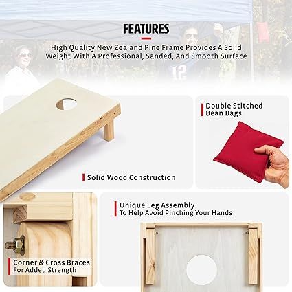 Backyard Champs Bean Bag Toss Cornhole Game Set, 2 Solid Wood Boards, 8 Bean Bags | Amazon (US)