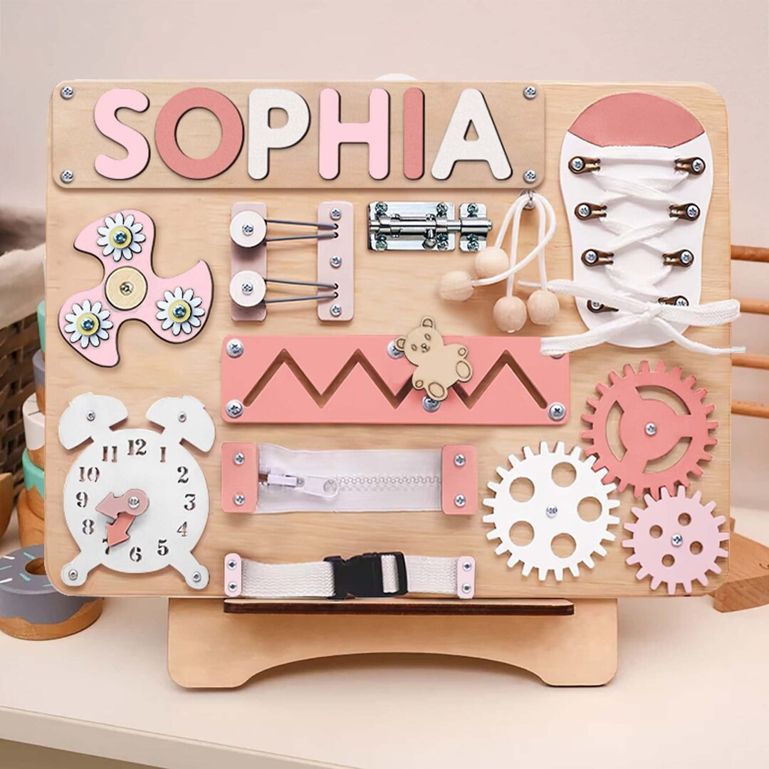 Kindlytoys Custom Pastel Girl Busy Board For Toddlers, Kids, Wooden Toys, Montessori Toys, 1st Bi... | Etsy (US)