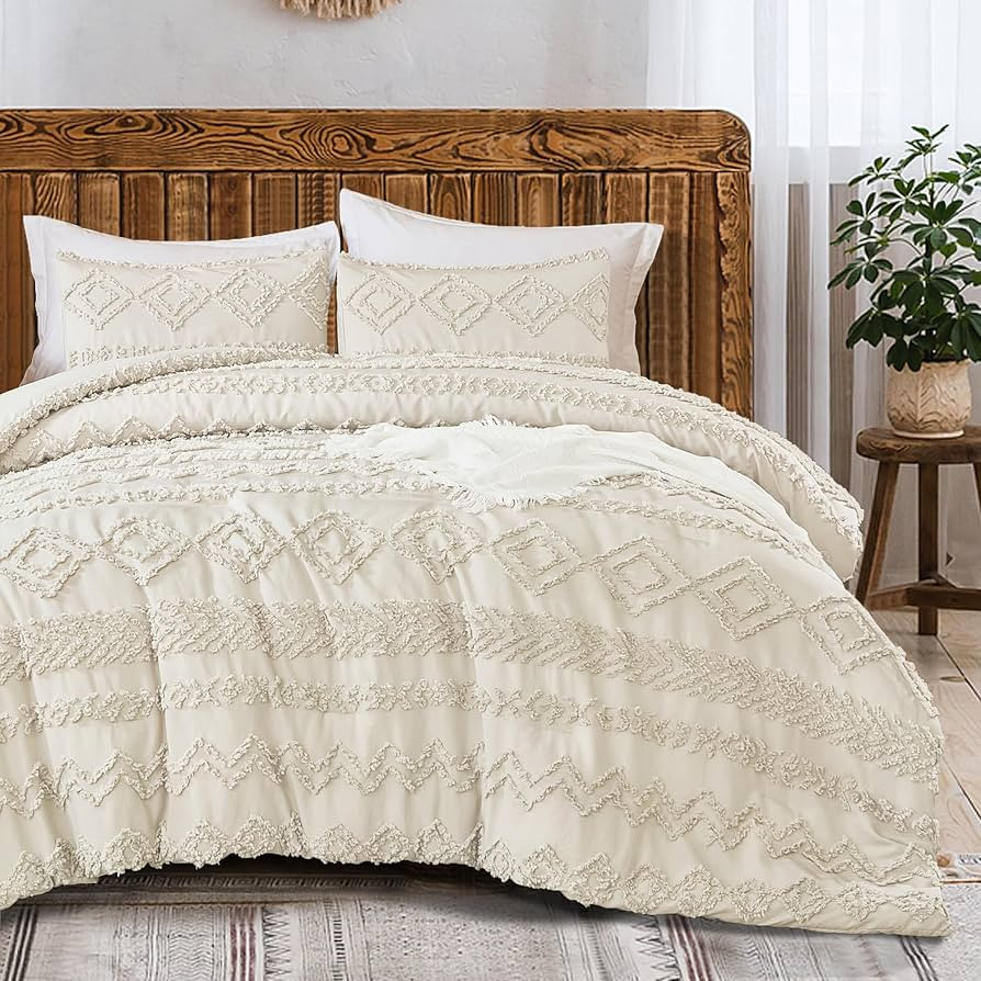 Andency Full Comforter Set, Beige Boho Fluffy Soft Bedding Sets, Farmhouse Shabby Chic Tufted Tex... | Amazon (US)