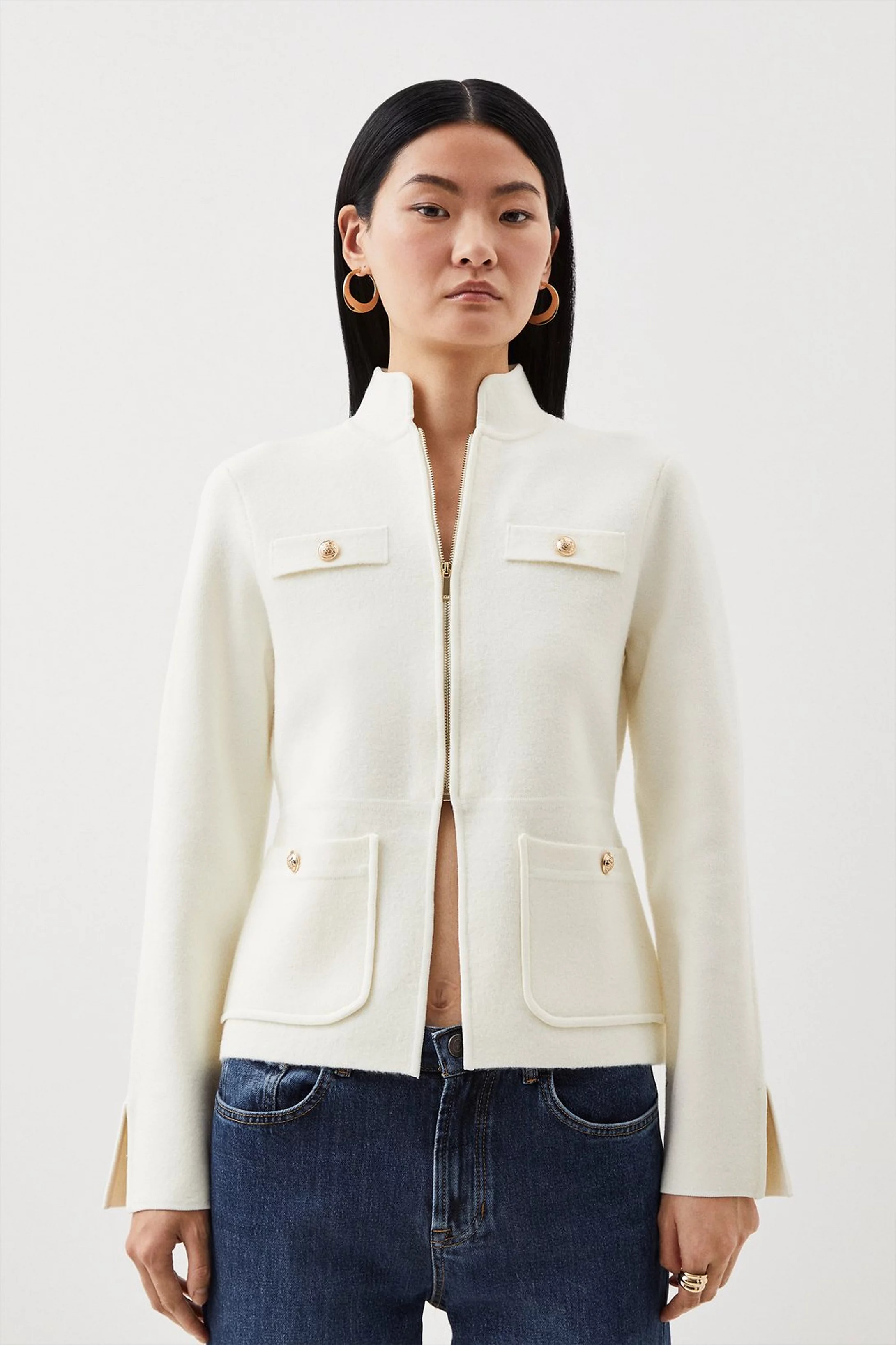 Compact Wool Blend Knit Sleeve Jacket | Karen Millen UK + IE + DE + NL