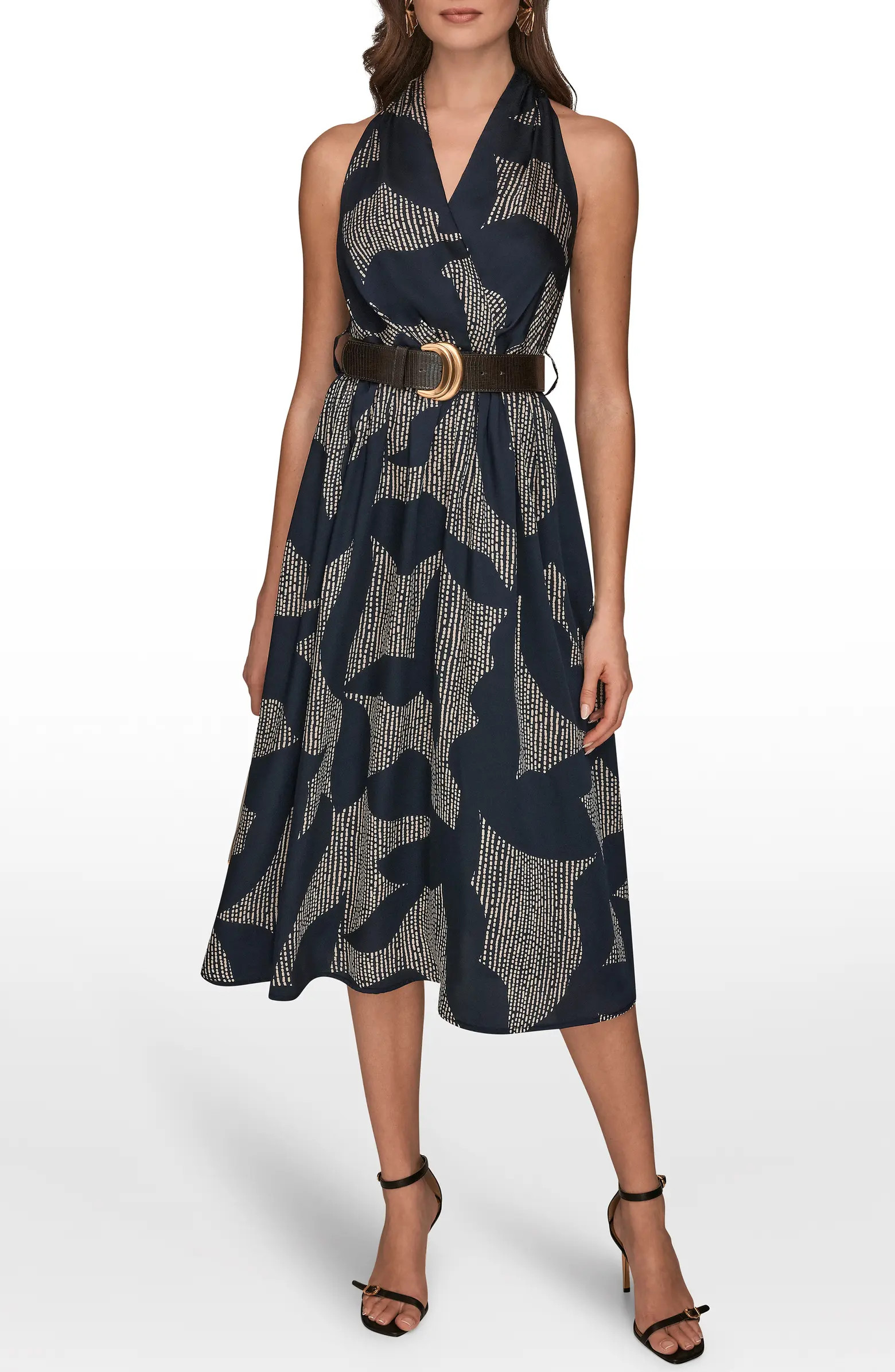Print Belted Sleeveless Midi Dress | Nordstrom