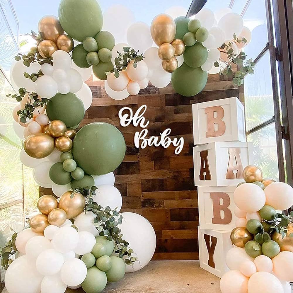 Sage Green Balloon Garland Arch Kit - 124Pcs Oh Baby Shower Eucalyptus Garland, Retro Olive Green... | Amazon (US)