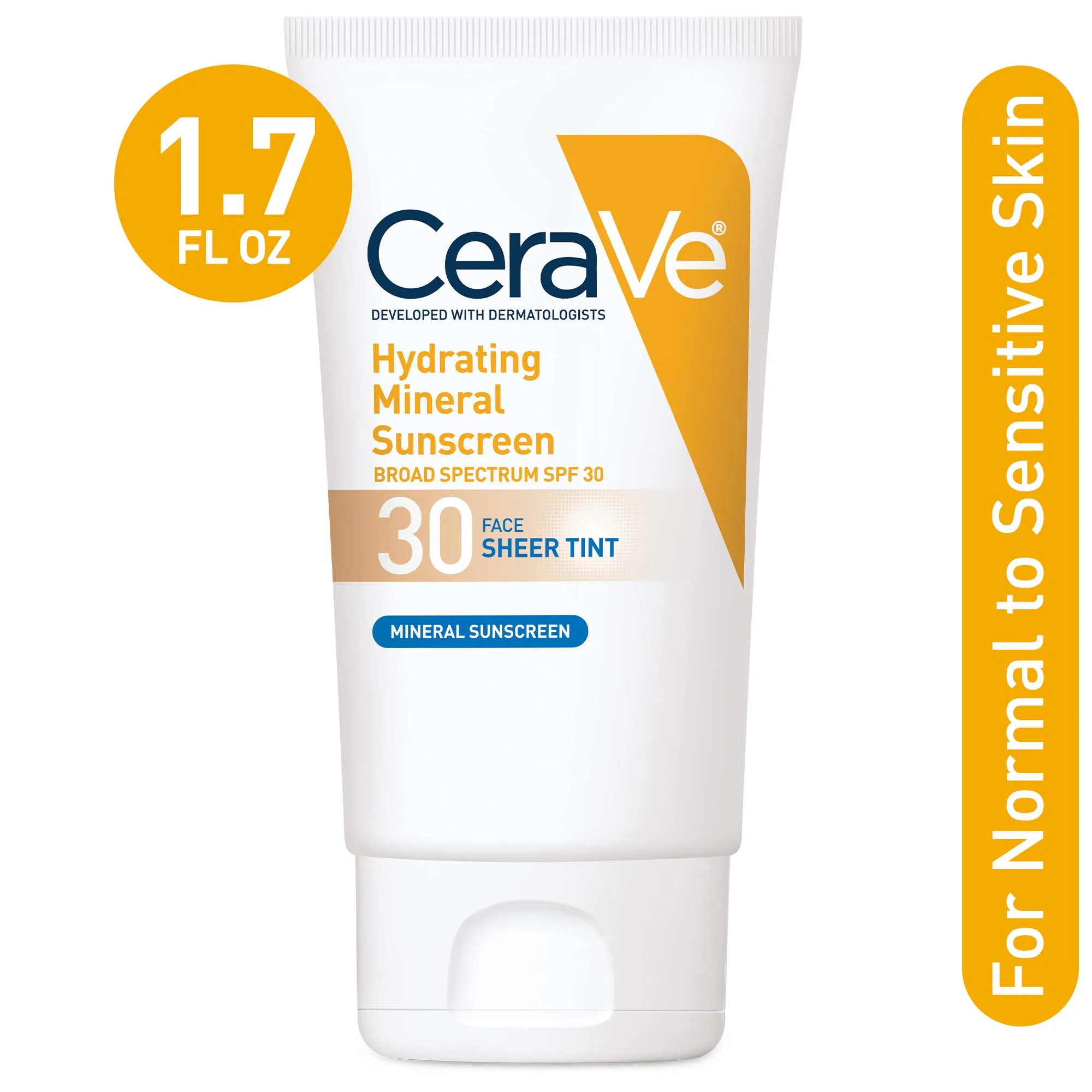 CeraVe Hydrating Mineral Sunscreen, Sheer Tint Facial SPF 30, 1.7 fl oz. - Walmart.com | Walmart (US)