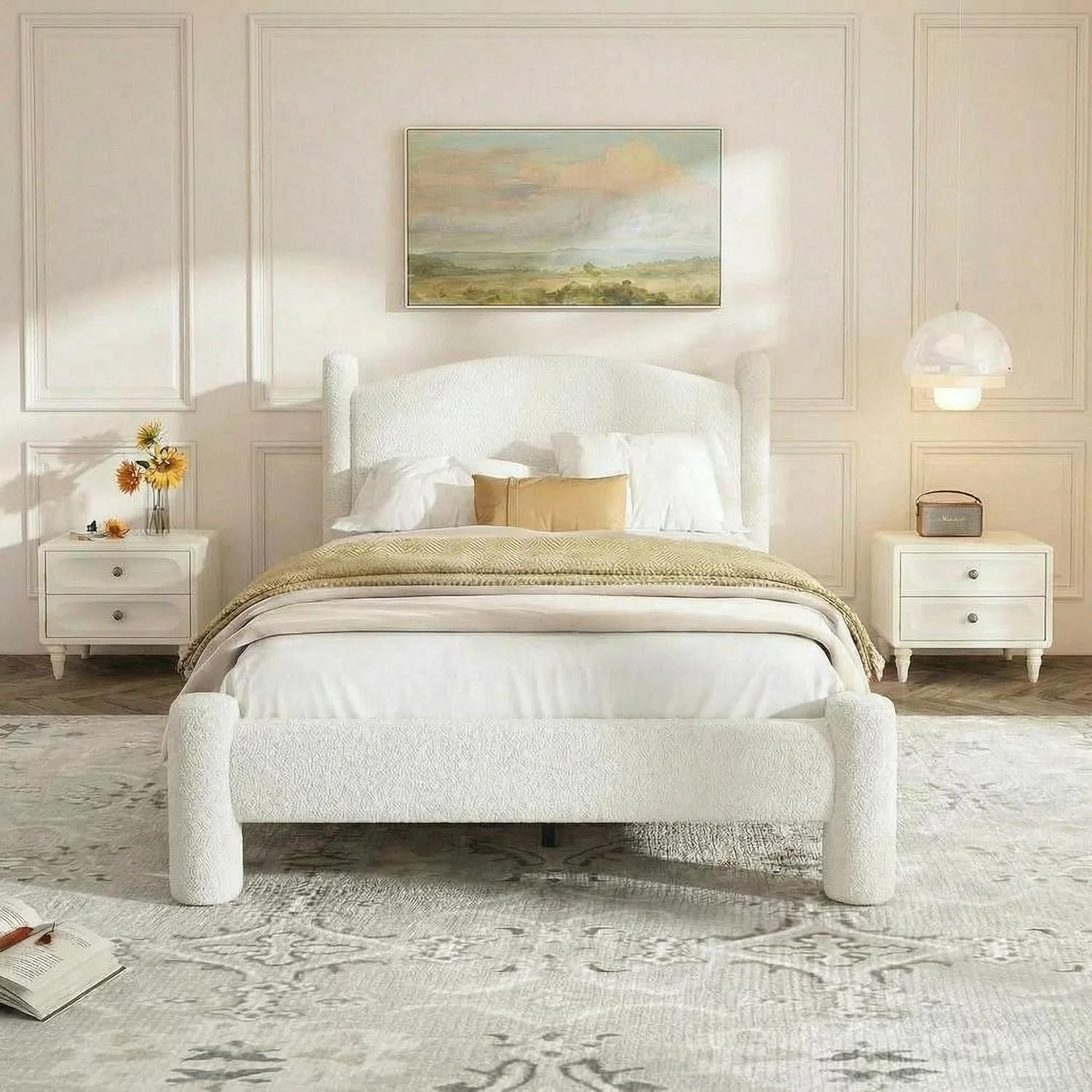 Garvee Full Size Boucle Bed Frame/ Upholstered Cloud Platform Bed with Soft Round Headboard - Cylindrical Legs/ No Box Spring Needed/ Easy Assembly/ | Lowe's