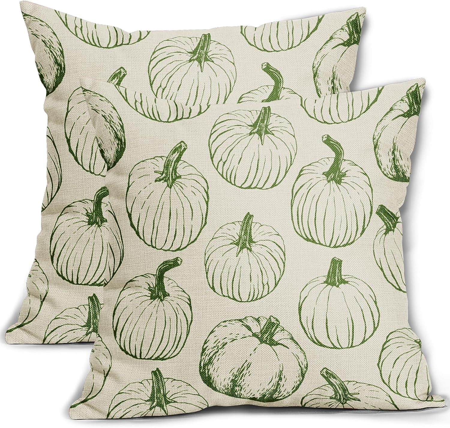 Fall Pillow Covers 18x18 Set of 2 Lime Green Pumpkin Autumn Themed Thanksgiving Harvest Print Dec... | Walmart (US)