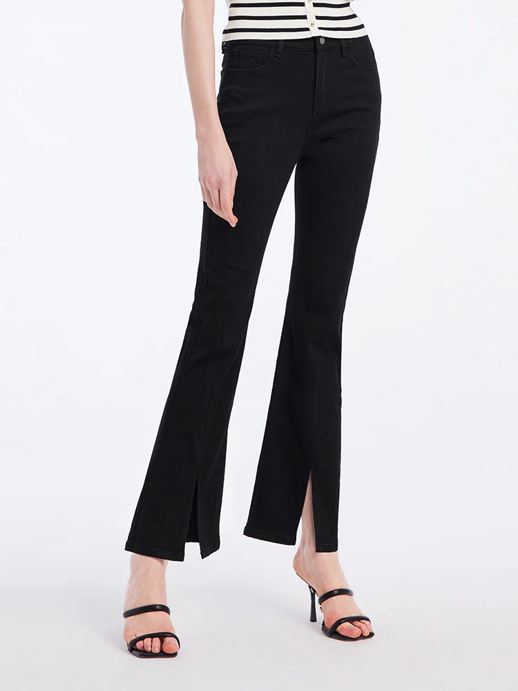 Black Split Hem Flare Jeans | GoeliaGlobal