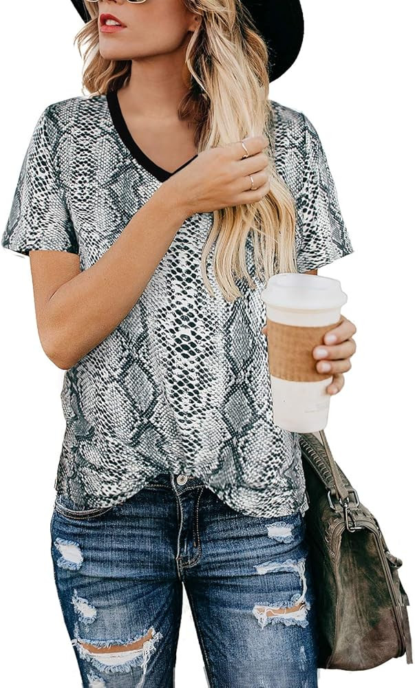 BMJL Women's Casual Cute Shirts Leopard Print Tops Basic Short Sleeve Soft Blouse | Amazon (US)