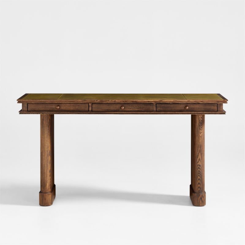 Jake Cocoa Leather and Elm Wood Desk with Drawers by Jake Arnold | Crate & Barrel | Crate & Barrel