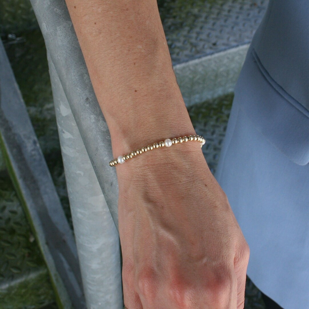 Fresh Water Pearl Gold Filled Bracelet, Isabella Celini, Gold Filled Beads, Stretch Stacking Brac... | Etsy (US)