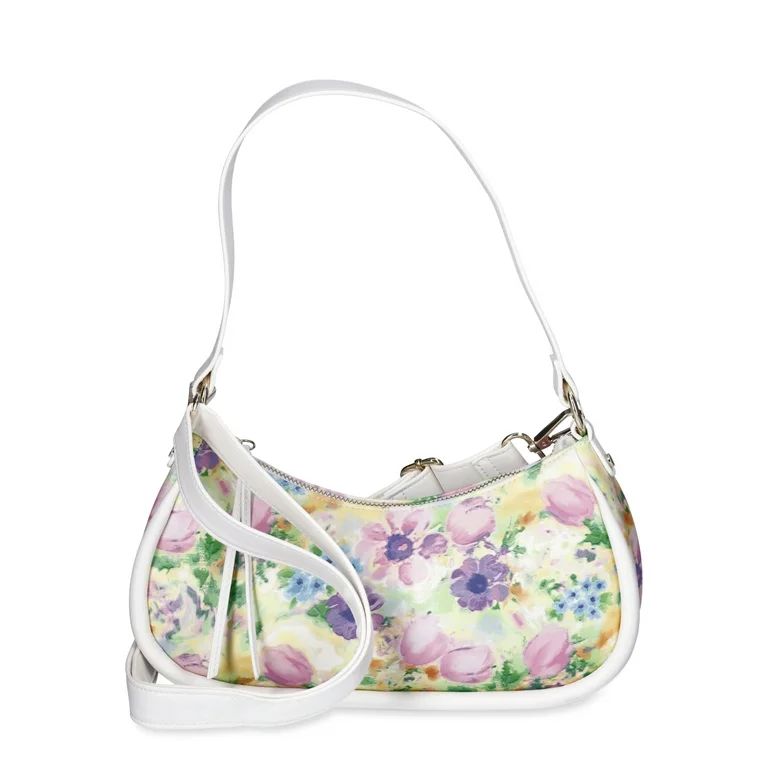 No Boundaries Women's Baguette Shoulder Bag with Crossbody Strap, Blurred Floral | Walmart (US)