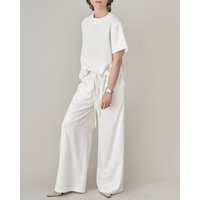 Raw Silk Wide Leg Pants For Women With Elastic Waist | White Comfortable Summer Ftn65 79Sil | Etsy (US)