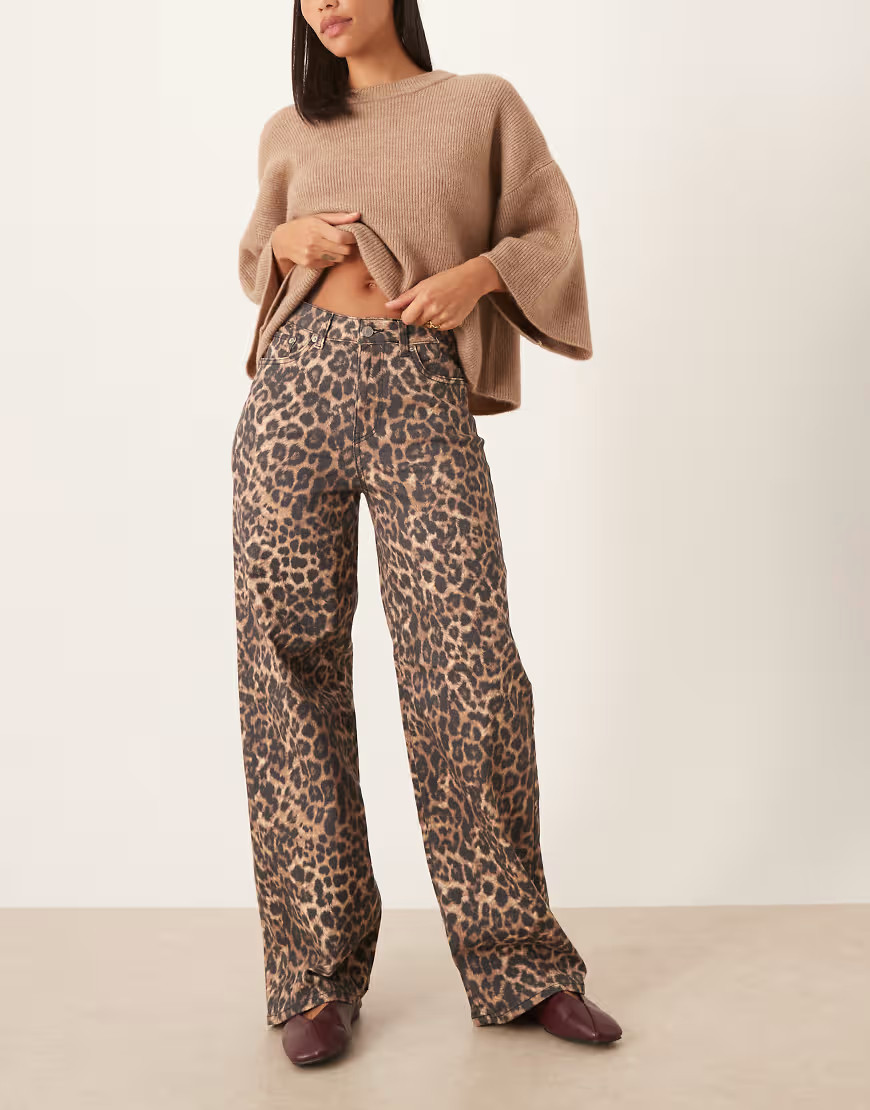 JJXX Toyko wide fit jeans in leopard print-Multi | ASOS (Global)