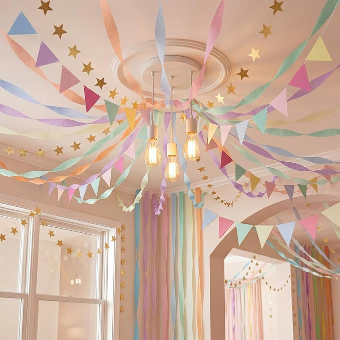 Frienda 14 Pcs Pastel Party Decorations Set 492 ft Colorful Crepe Paper Streamers, 52.8ft Gold St... | Amazon (US)