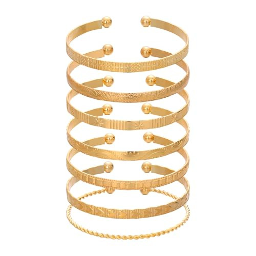 FUNOJOY Gold Bangle Bracelets Set for Women, Multi Layer Stackable Cuff Bracelets, Boho Open Adjustable Bangle Jewelry Gift for Her | Amazon (US)