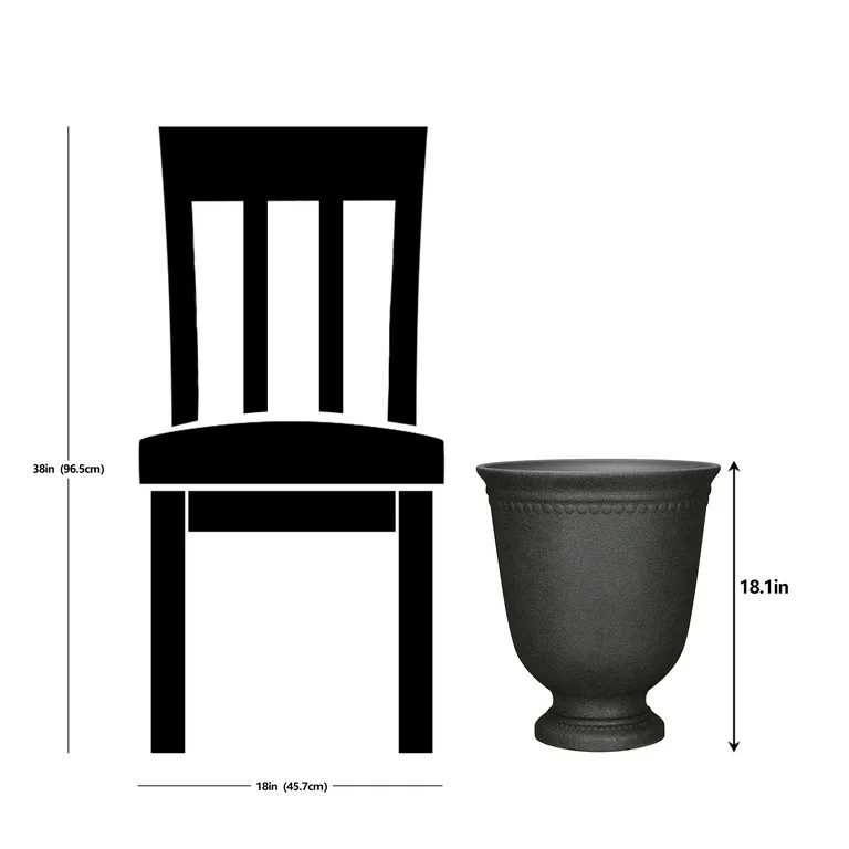 My Texas House Asti Urn Planter, 16 Inch Diameter x 18.1 Inch Height, Black, 100% Recycled Resin | Walmart (US)