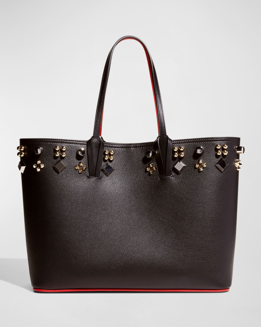 Christian Louboutin Cabata Tote in Grained Leather with Spikes | Neiman Marcus