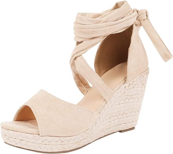 Womens Espadrilles Wedges Sandals Heels Open Toe Tie Lace Up Platform Ankle Strap Summer Dress Sh... | Amazon (US)