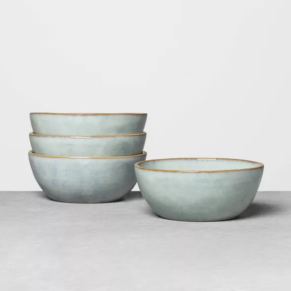 Stoneware Reactive Exposed Rim Cereal Bowl Blue - Hearth & Hand™ with Magnolia | Target