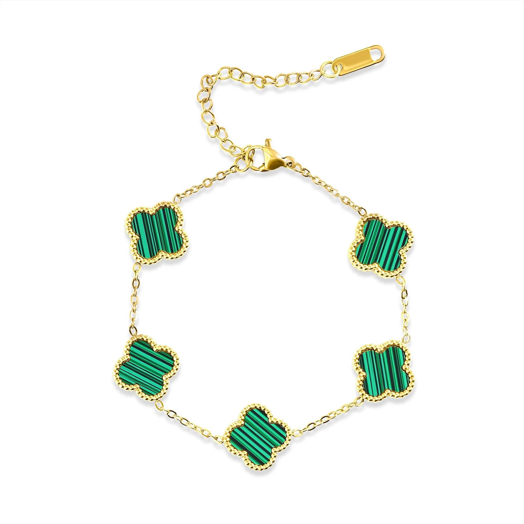 JeenMata Green Flower Link Bracelet in Yellow Gold Plated | Walmart (US)