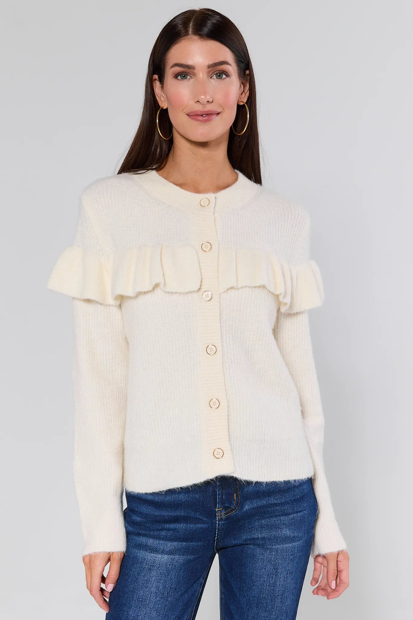 Demi Ivory Ruffle Cardigan | Avara