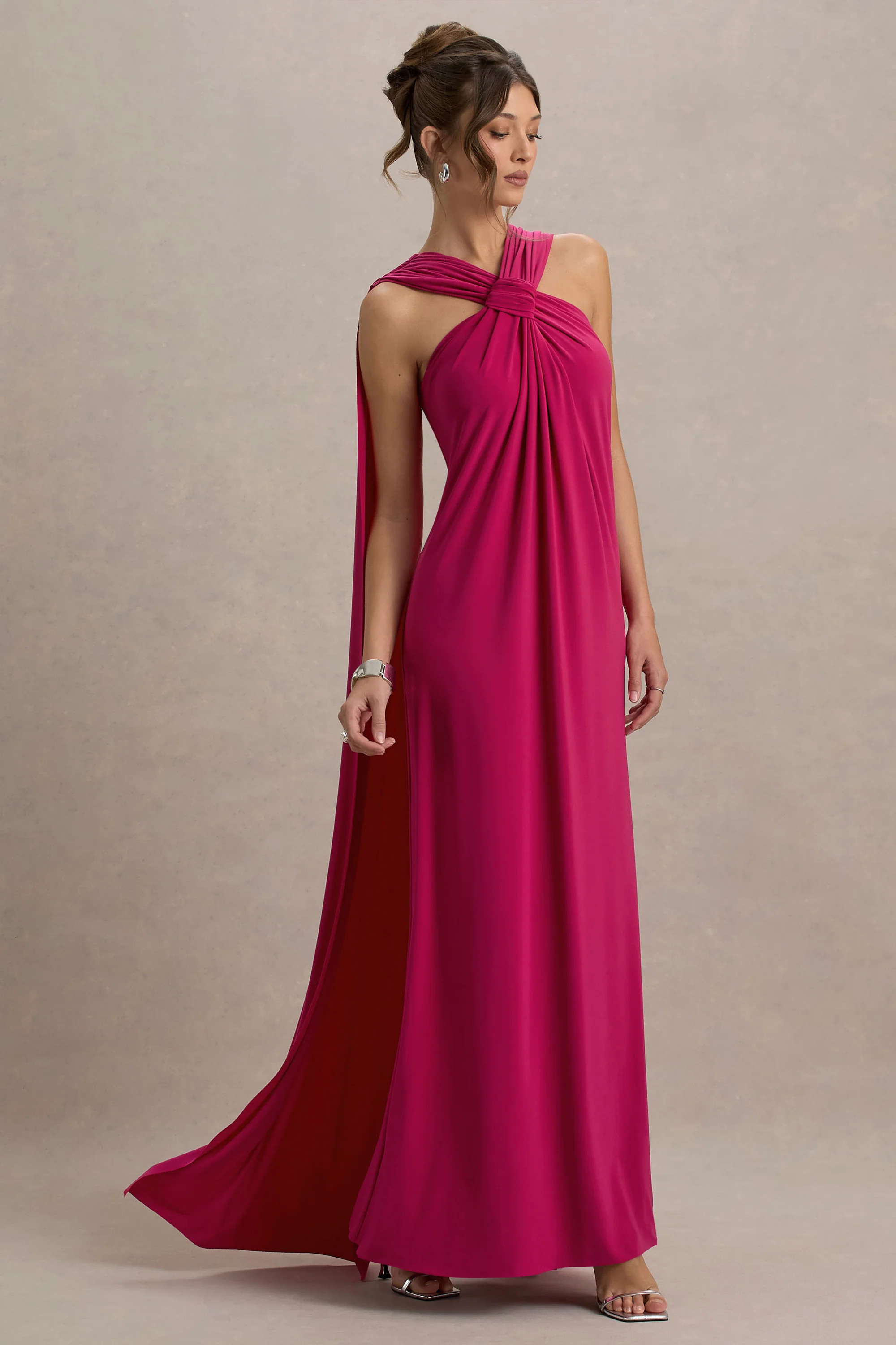 Ariana  Pink Cross-Neck Maxi Dress With Cape | Club L London