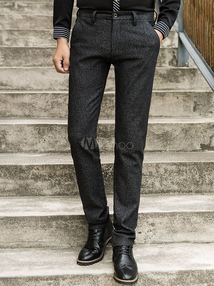 Men's Black Pants Casual Straight Leg Fit Long Pants | Milanoo