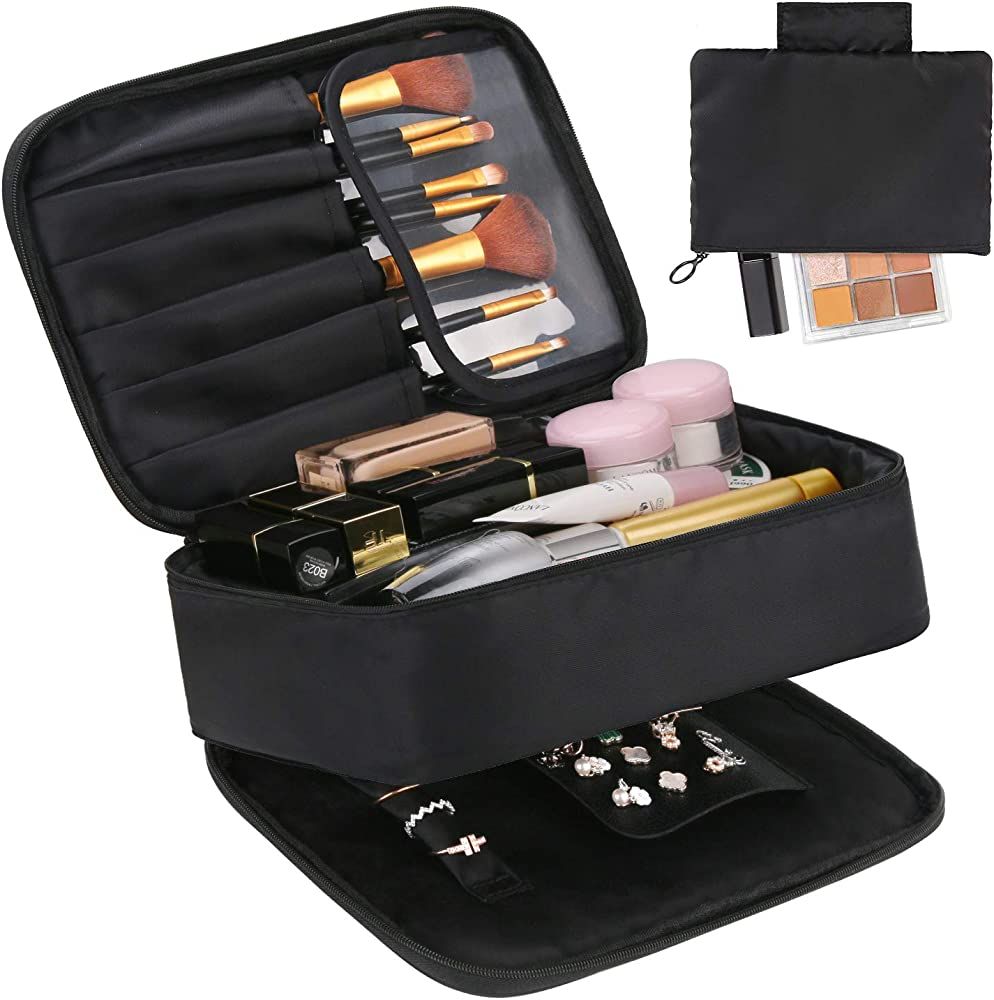 Makeup bag and Jewelry Bag for Women, 2 in 1 Travel Make Up Bag Organizer with Compartments Portable | Amazon (US)