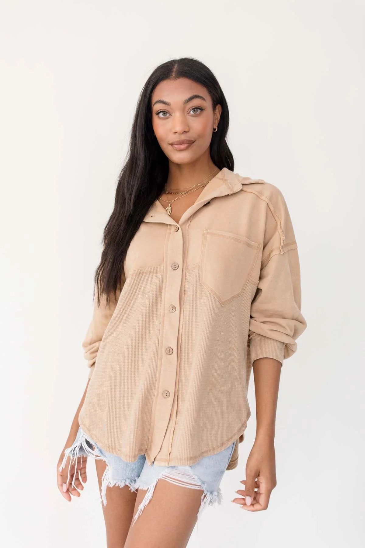 Jessica Taupe Button Down | The Post